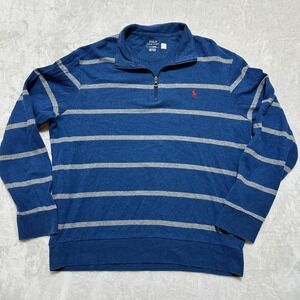 Polo Ralph Lauren Men's Blue Gray Stripe 1/4 Zip Pullover Long Sleeve L